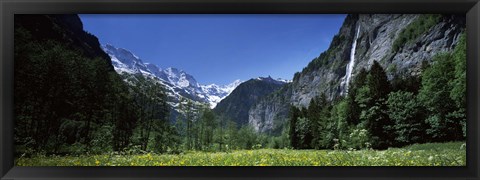 Framed Waterfall in a forest, Berne Canton, Switzerland Print