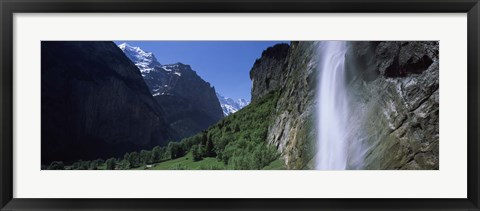 Framed Waterfall in a forest, Staubbach Falls, Mt Jungfrau, Lauterbrunnen Valley, Bernese Oberland, Berne Canton, Switzerland Print