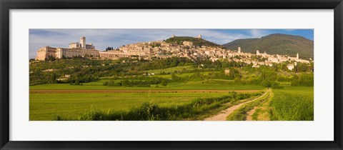 Framed Village on a hill, Assisi, Perugia Province, Umbria, Italy Print