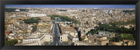 Framed Overview of the historic centre of Rome from the dome of St. Peter&#39;s Basilica, Vatican City, Rome, Lazio, Italy Print