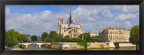 Framed Cathedral at the riverside, Notre Dame Cathedral, Seine River, Paris, Ile-de-France, France Print