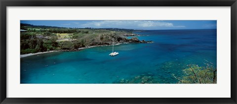 Framed Sailboat in the bay, Honolua Bay, Maui, Hawaii, USA Print