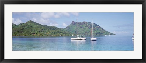 Framed Sailboats in the sea, Tahiti, Society Islands, French Polynesia Print