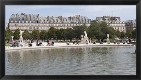 Framed Tourists in a garden, Jardin de Tuileries, Musee Du Louvre, Rue de Rivoli, Paris, Ile-de-France, France Print