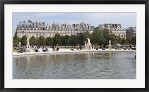 Framed Tourists in a garden, Jardin de Tuileries, Musee Du Louvre, Rue de Rivoli, Paris, Ile-de-France, France Print