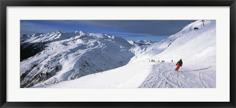 Framed Tourists skiing in a ski resort, Sankt Anton am Arlberg, Tyrol, Austria Print