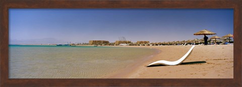 Framed Chaise longue on the beach, Soma Bay, Hurghada, Egypt Print