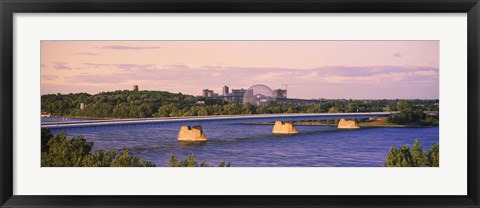 Framed Bridge across a river with Montreal Biosphere in the background, Pont De La Concorde, Montreal, Quebec, Canada Print