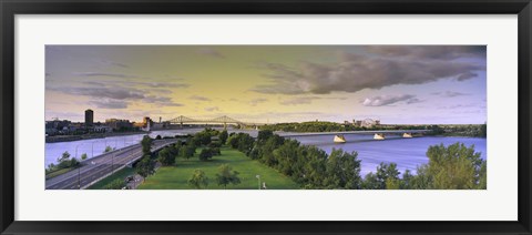 Framed Bridges across a river, Jacques Cartier Bridge, Pont De La Concorde, Montreal, Quebec, Canada Print