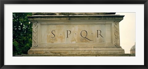 Framed SPQR Text carved on the stone, Piazza Del Campidoglio, Palazzo Senatorio, Rome, Italy Print