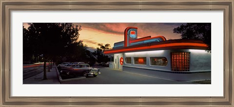 Framed Cars parked outside a restaurant, Route 66, Albuquerque, New Mexico, USA Print