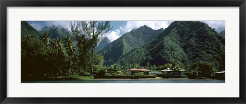 Framed Mountains and buildings at the coast, Tahiti, Society Islands, French Polynesia Print