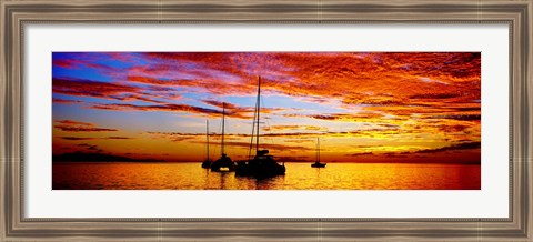 Framed Tahiti Sunset, Society Islands, French Polynesia Print