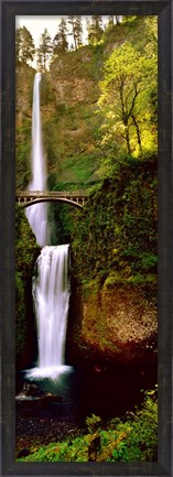 Framed Footbridge in front of a waterfall, Multnomah Falls, Columbia River Gorge, Multnomah County, Oregon Print