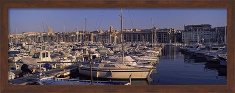 Framed Boats docked at a harbor, Marseille, Bouches-Du-Rhone, Provence-Alpes-Cote d&#39;Azur, France Print