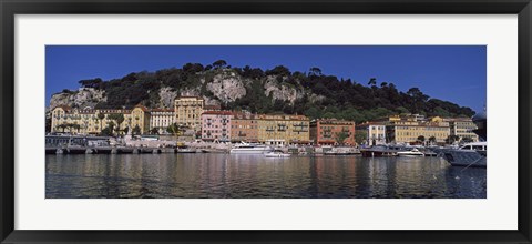 Framed Boats docked at a port, English Promenade, Nice, Alpes-Maritimes, Provence-Alpes-Cote d&#39;Azur, France Print