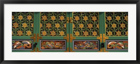 Framed Paintings on the door of a Buddhist temple, Kayasan Mountains, Haeinsa Temple, Gyeongsang Province, South Korea Print