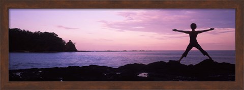 Framed Rear view of a woman exercising on the coast, La Punta, Papagayo Peninsula, Costa Rica Print