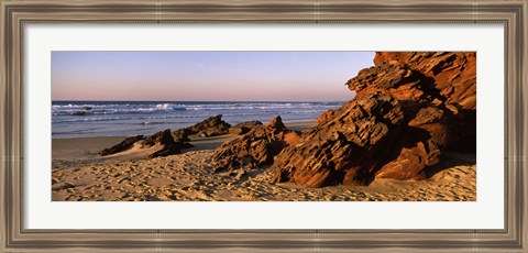 Framed Rock formations on the beach, Carrapateira Beach, Algarve, Portugal Print