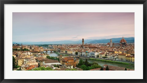 Framed Buildings in a city, Ponte Vecchio, Arno River, Duomo Santa Maria Del Fiore, Florence, Italy Print