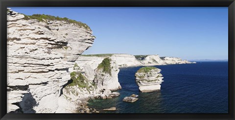 Framed Limestone cliffs on the coast, Grain De Sable, Bonifacio, Corsica, France Print