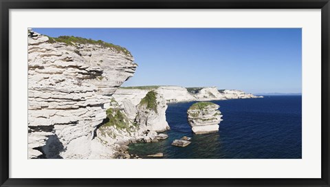 Framed Limestone cliffs on the coast, Grain De Sable, Bonifacio, Corsica, France Print