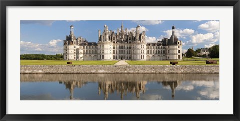 Framed Reflection of a castle in a river, Chateau Royal De Chambord, Loire-Et-Cher, Loire Valley, Loire River, Region Centre, France Print