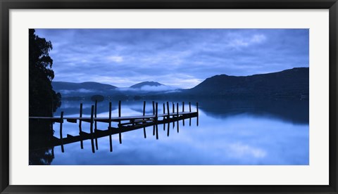 Framed Reflection of jetty in a lake, Derwent Water, Keswick, English Lake District, Cumbria, England Print