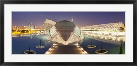 Framed Opera house lit up at night, Ciutat De Les Arts I Les Ciencies, Valencia, Spain Print