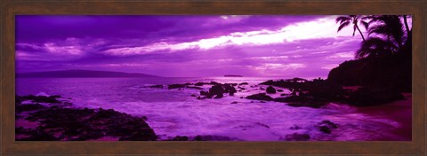 Framed Purple Sunset over the coast, Makena Beach, Maui, Hawaii Print