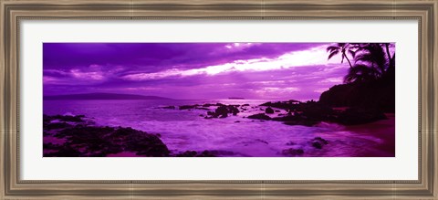 Framed Purple Sunset over the coast, Makena Beach, Maui, Hawaii Print