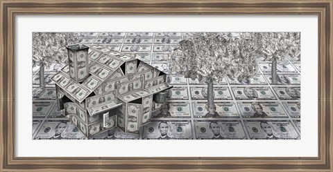 Framed Dollar house with money tree Print