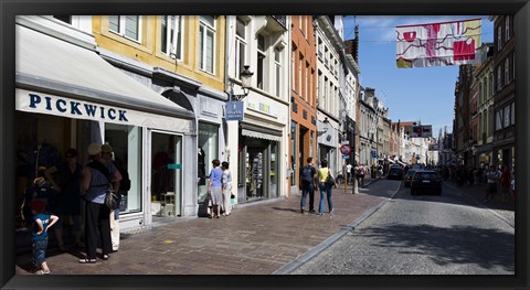 Framed Stores in a street, Bruges, West Flanders, Belgium Print