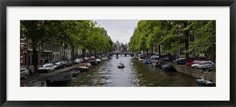 Framed Boats in a canal, Amsterdam, Netherlands Print