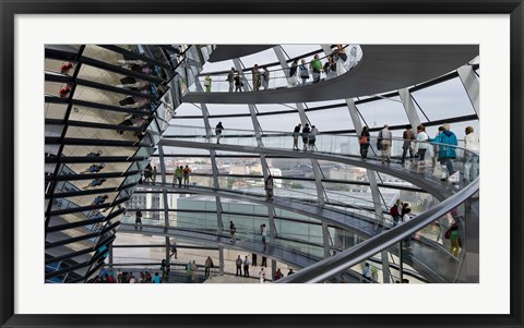 Framed Tourists near the mirrored cone at the center of the dome, Reichstag Dome, The Reichstag, Berlin, Germany Print