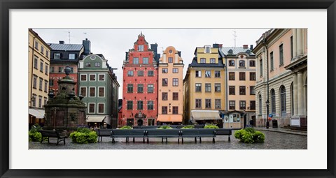 Framed Benches at a small public square, Stortorget, Gamla Stan, Stockholm, Sweden Print