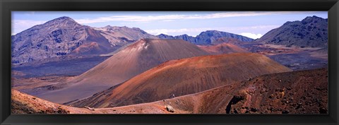 Framed Volcanic landscape with mountains in the background, Maui, Hawaii Print