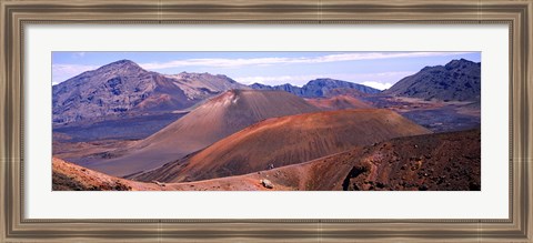 Framed Volcanic landscape with mountains in the background, Maui, Hawaii Print