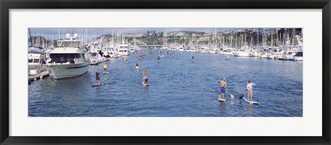 Framed Paddleboarders and yachts, Dana Point, California Print