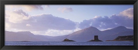 Framed Castle at dusk with mountains in the background, Castle Stalker, Argyll, Highlands Region, Scotland Print