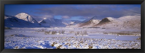 Framed Snow covered landscape with mountains in winter, Black Mount, Rannoch Moor, Highlands Region, Scotland Print