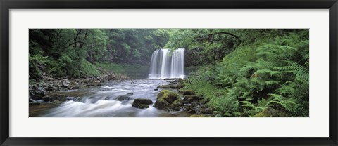 Framed Waterfall in a forest, Sgwd Yr Eira (Waterfall of Snow), Afon Hepste, Brecon Beacons National Park, Wales Print