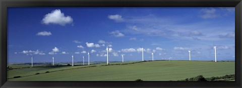 Framed Wind turbines in a farm, Newlyn Downs, Cornwall, England Print