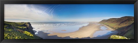 Framed Cliff at seaside, Rhossili Bay, Gower Peninsular, South Wales, Wales Print