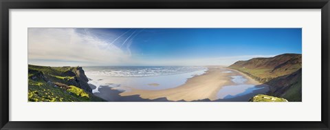 Framed Cliff at seaside, Rhossili Bay, Gower Peninsular, South Wales, Wales Print