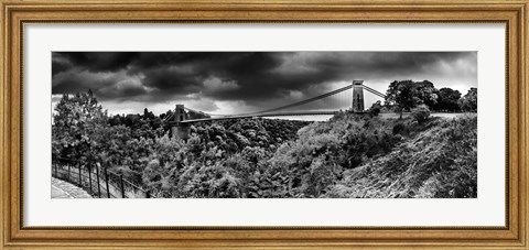 Framed Dark clouds over a suspension bridge, Clifton Suspension Bridge, Bristol, England Print