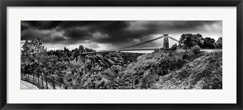 Framed Dark clouds over a suspension bridge, Clifton Suspension Bridge, Bristol, England Print