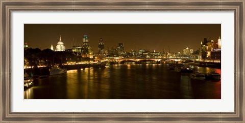 Framed View of Thames River from Waterloo Bridge at night, London, England Print