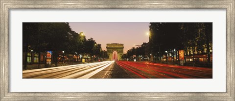 Framed Traffic on the road, Avenue des Champs-Elysees, Arc De Triomphe, Paris, Ile-de-France, France Print