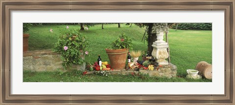 Framed Wine grapes and foods of Chianti Region of Tuscany at private estate, Italy Print